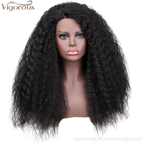 Vigorous 26 Inch Long Afro Kinky Curly Lace Front Wig Black Fluffy Synthetic Lace Black Wigs For Women Heat Resistant Fiber